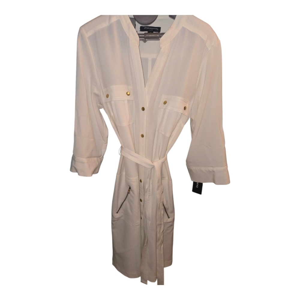 NWT Sharagano Stretch Ivory Button-Up Dress with Belt Sz 12